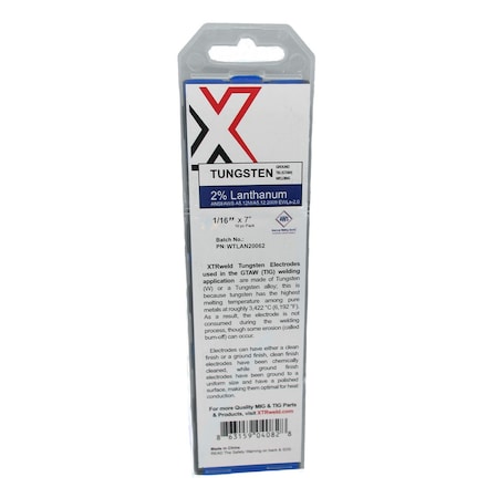 Xtrweld 2.0% Lanthanated Tungsten Electrode, 0.020, Blue, 10PK WTLAN20020